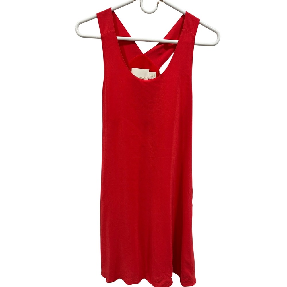 Cynthia Rowley Red 100% Silk Criss Cross Back Pleated Mini Dress Womens Size 6